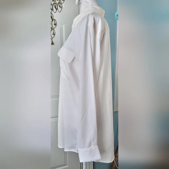 Boston Proper Button Up Blouse Women's 16 Cream Lightweight Oversized NWOT - Picture 2 of 10